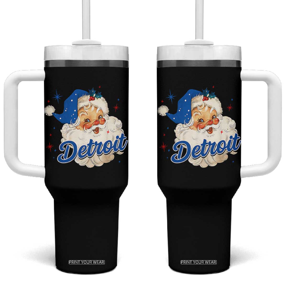 Christmas Detroit Football Tumbler With Handle Vintage Santa Lions Fan TS10 One Size: 40 oz Black Print Your Wear