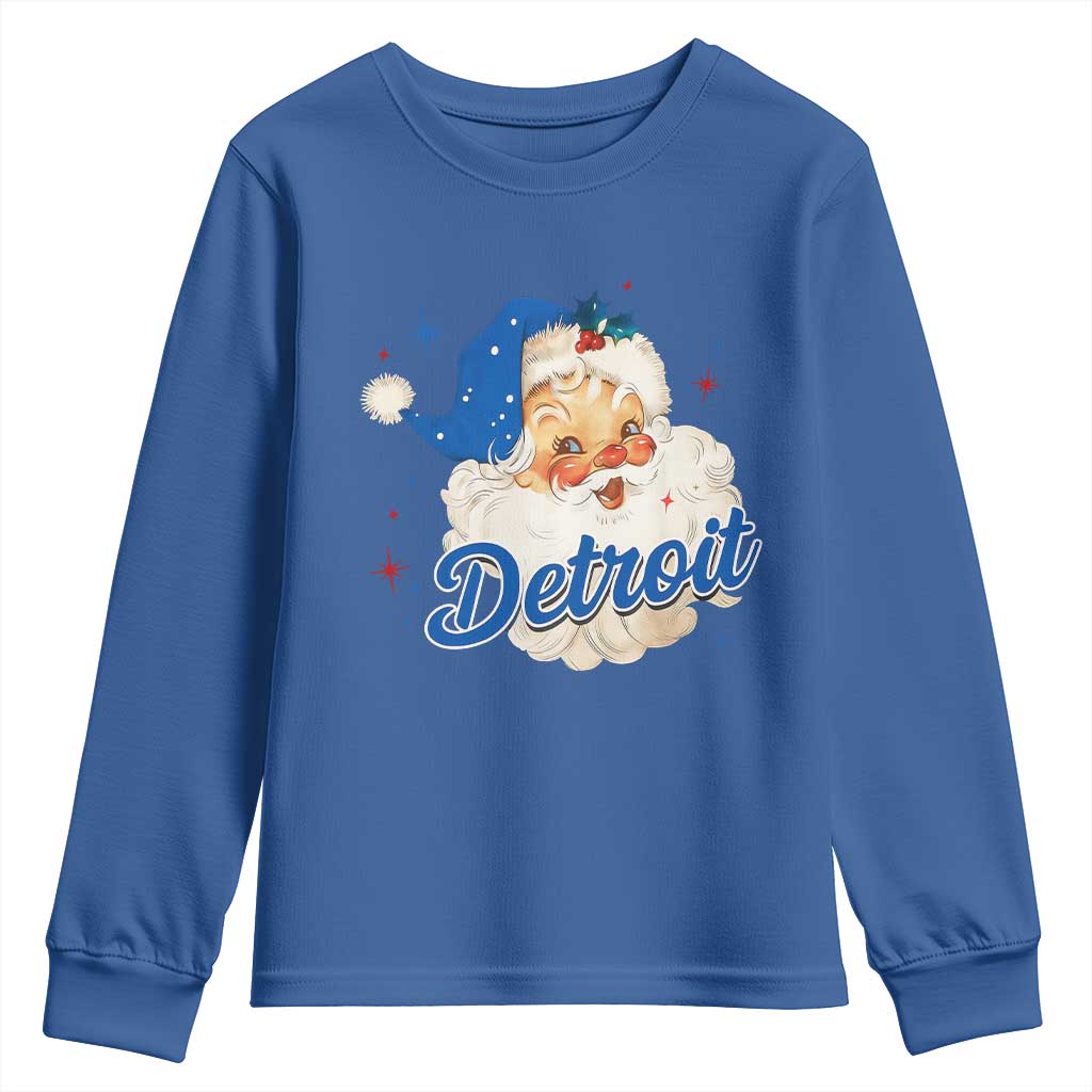 Christmas Detroit Football Youth Sweatshirt Vintage Santa Lions Fan TS10 Royal Blue Print Your Wear
