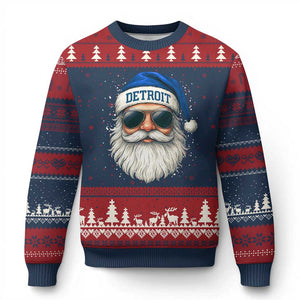 Vintage Detroit Football Xmas Ugly Christmas Sweater Funny Retro Santa Lions Fan Xmas TS10 Navy Red Print Your Wear