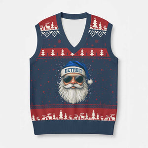 Vintage Detroit Football Xmas V-Neck Knit Sweater Vest Funny Retro Santa Lions Fan Xmas TS10 Navy Red Print Your Wear