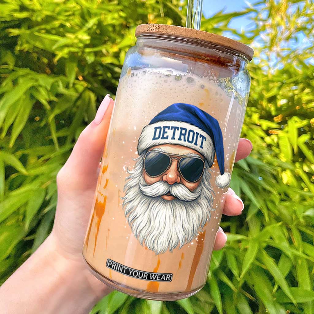 Vintage Detroit Football Christmas Glass Can Funny Retro Santa Lions Fan Xmas TS10 Black Print Your Wear