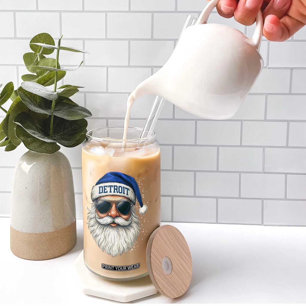 Vintage Detroit Football Christmas Glass Can Funny Retro Santa Lions Fan Xmas TS10 Print Your Wear