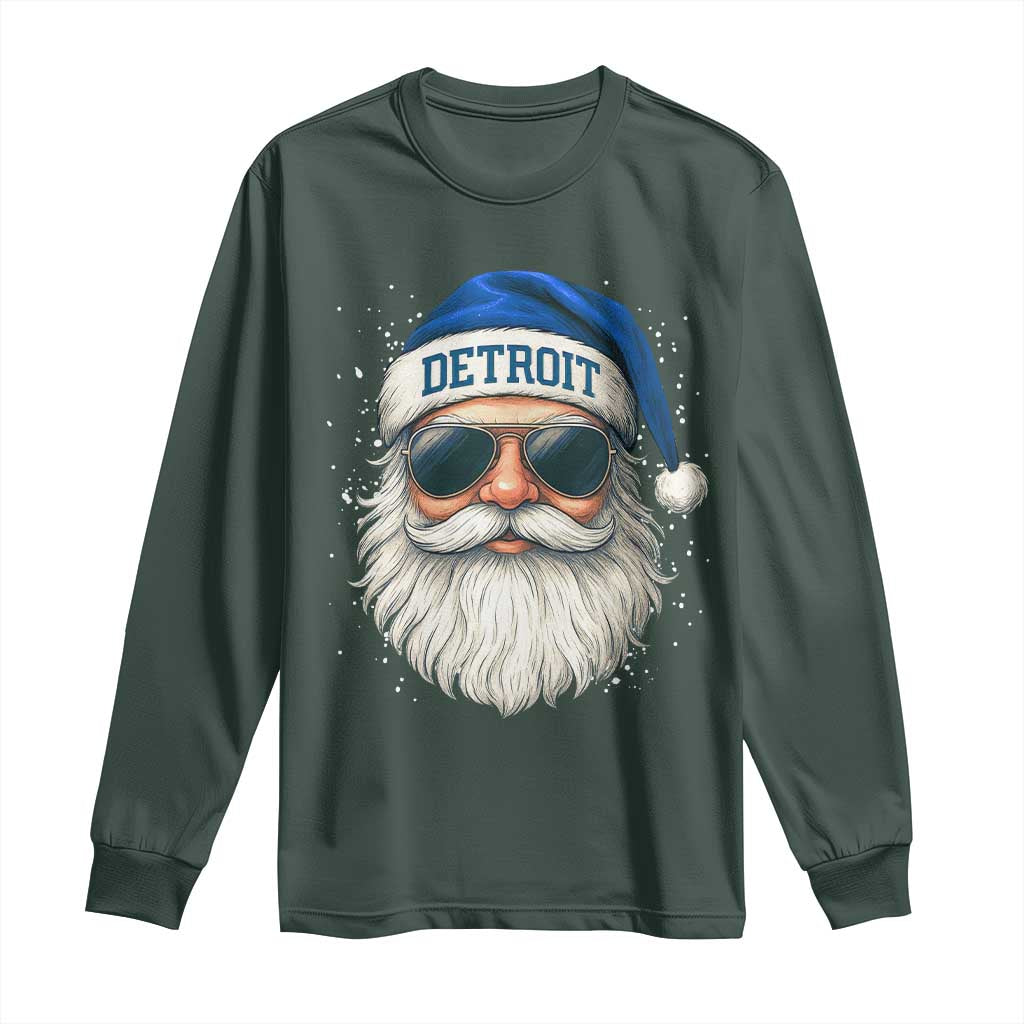 Vintage Detroit Football Christmas Long Sleeve Shirt Funny Retro Santa Lions Fan Xmas TS10 Dark Forest Green Print Your Wear