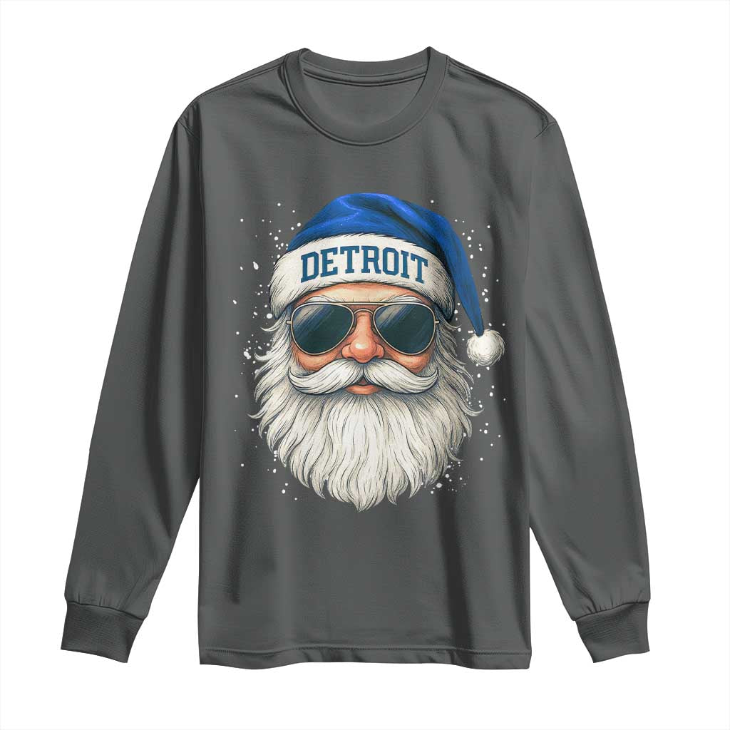 Vintage Detroit Football Christmas Long Sleeve Shirt Funny Retro Santa Lions Fan Xmas TS10 Dark Heather Print Your Wear