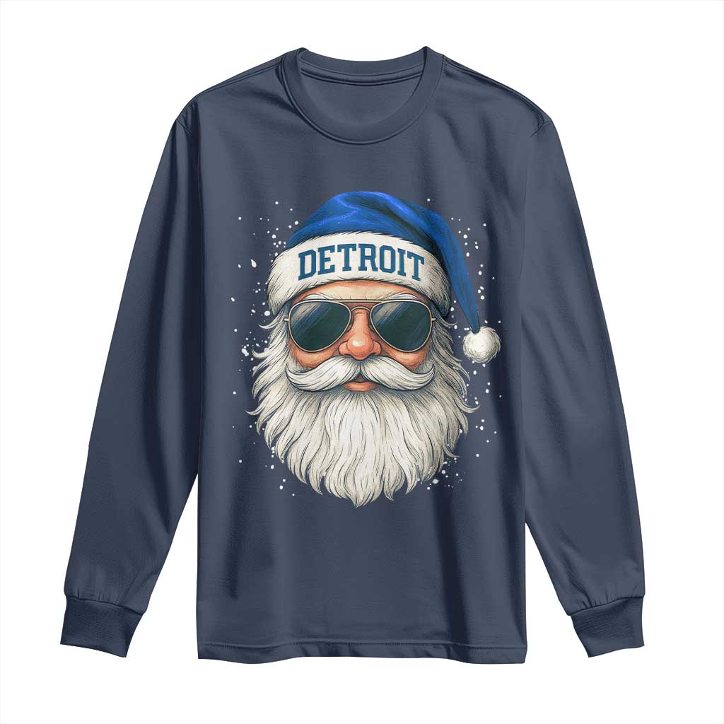 Vintage Detroit Football Christmas Long Sleeve Shirt Funny Retro Santa Lions Fan Xmas TS10 Navy Print Your Wear