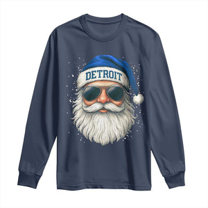 Vintage Detroit Football Christmas Long Sleeve Shirt Funny Retro Santa Lions Fan Xmas TS10 Navy Print Your Wear