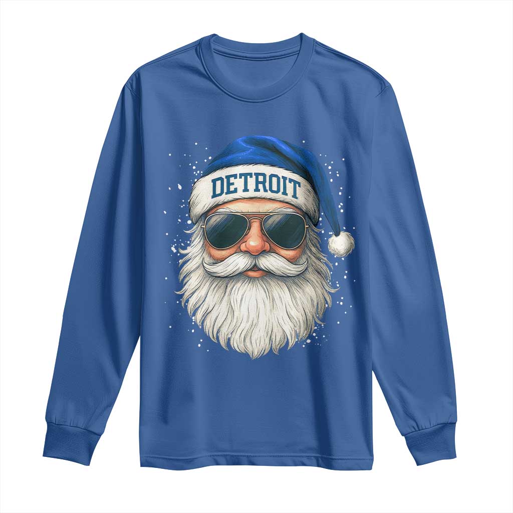 Vintage Detroit Football Christmas Long Sleeve Shirt Funny Retro Santa Lions Fan Xmas TS10 Royal Blue Print Your Wear