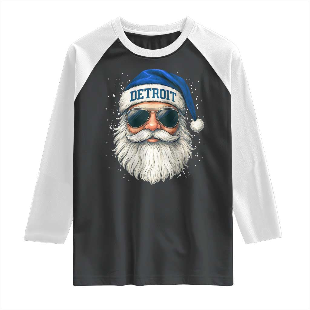 Vintage Detroit Football Christmas Raglan Shirt Funny Retro Santa Lions Fan Xmas TS10 Black White Print Your Wear
