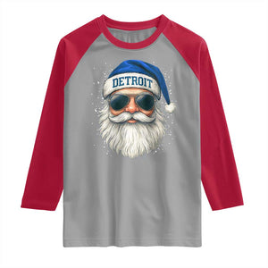 Vintage Detroit Football Christmas Raglan Shirt Funny Retro Santa Lions Fan Xmas TS10 Sport Gray Red Print Your Wear