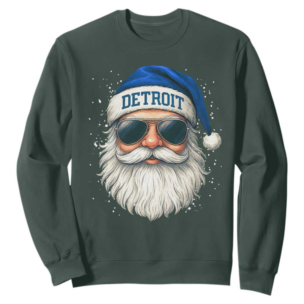 Vintage Detroit Football Christmas Sweatshirt Funny Retro Santa Lions Fan Xmas TS10 Dark Forest Green Print Your Wear