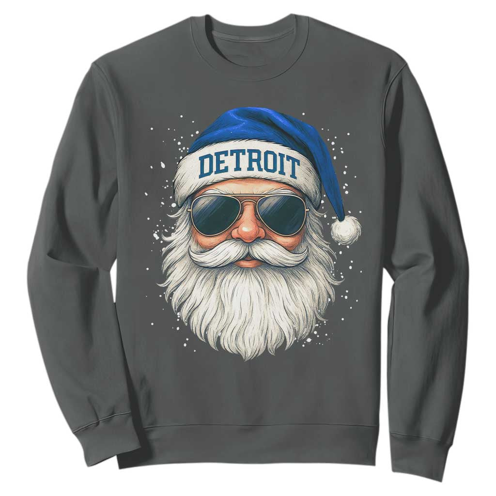 Vintage Detroit Football Christmas Sweatshirt Funny Retro Santa Lions Fan Xmas TS10 Dark Heather Print Your Wear