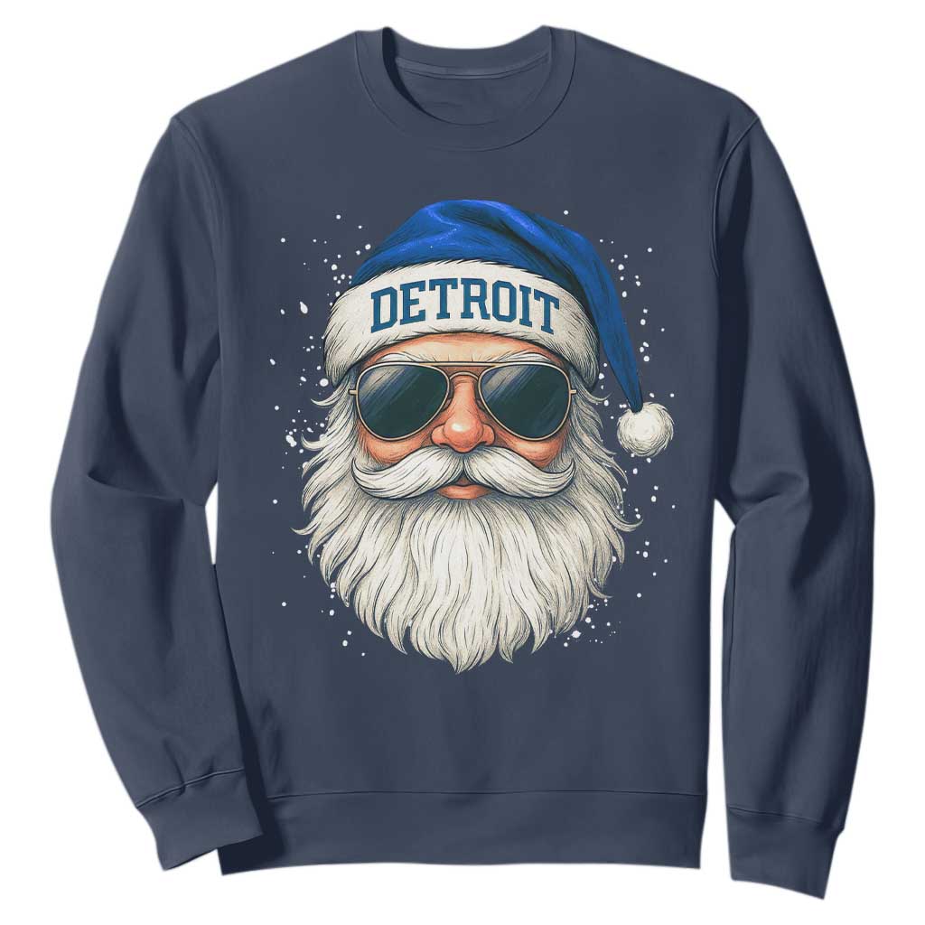 Vintage Detroit Football Christmas Sweatshirt Funny Retro Santa Lions Fan Xmas TS10 Navy Print Your Wear