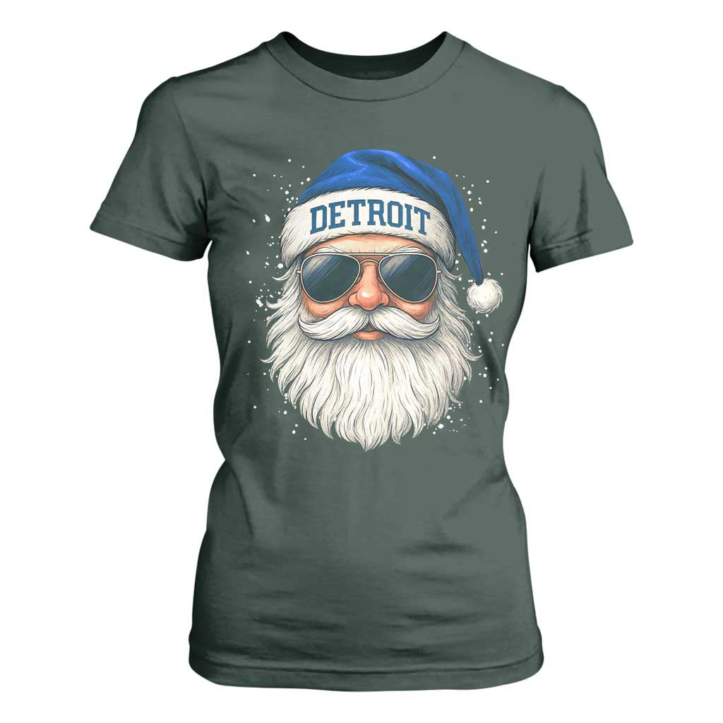 Vintage Detroit Football Christmas T Shirt For Women Funny Retro Santa Lions Fan Xmas TS10 Dark Forest Green Print Your Wear