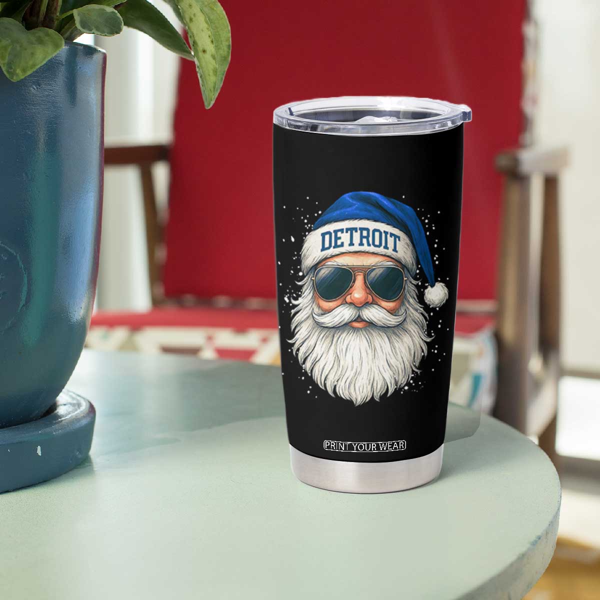 Vintage Detroit Football Christmas Tumbler Cup Funny Retro Santa Lions Fan Xmas TS10 Print Your Wear