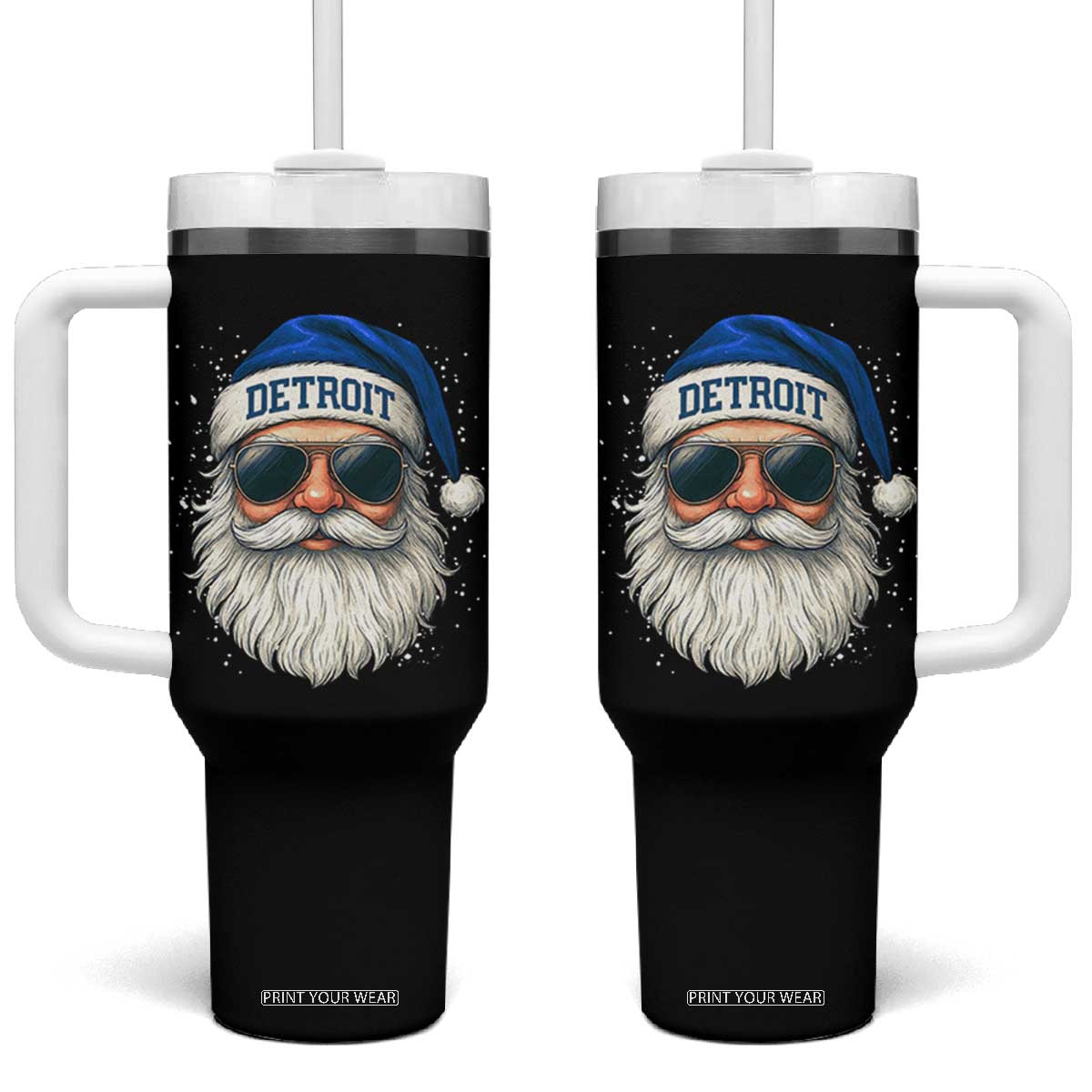 Vintage Detroit Football Christmas Tumbler With Handle Funny Retro Santa Lions Fan Xmas TS10 One Size: 40 oz Black Print Your Wear