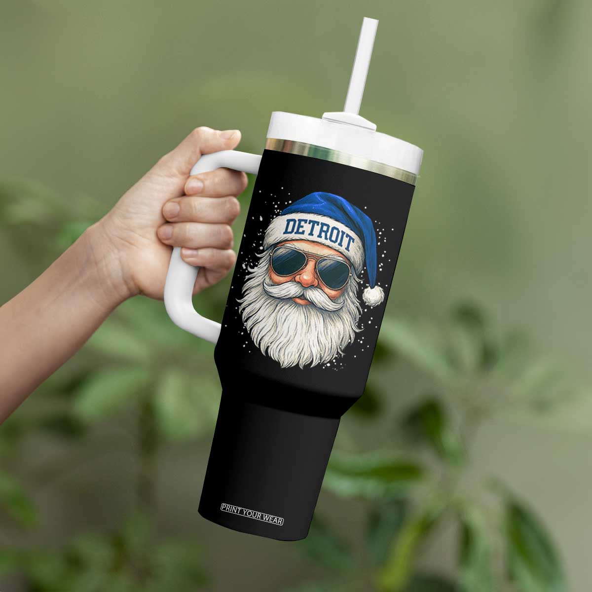 Vintage Detroit Football Christmas Tumbler With Handle Funny Retro Santa Lions Fan Xmas TS10 Print Your Wear