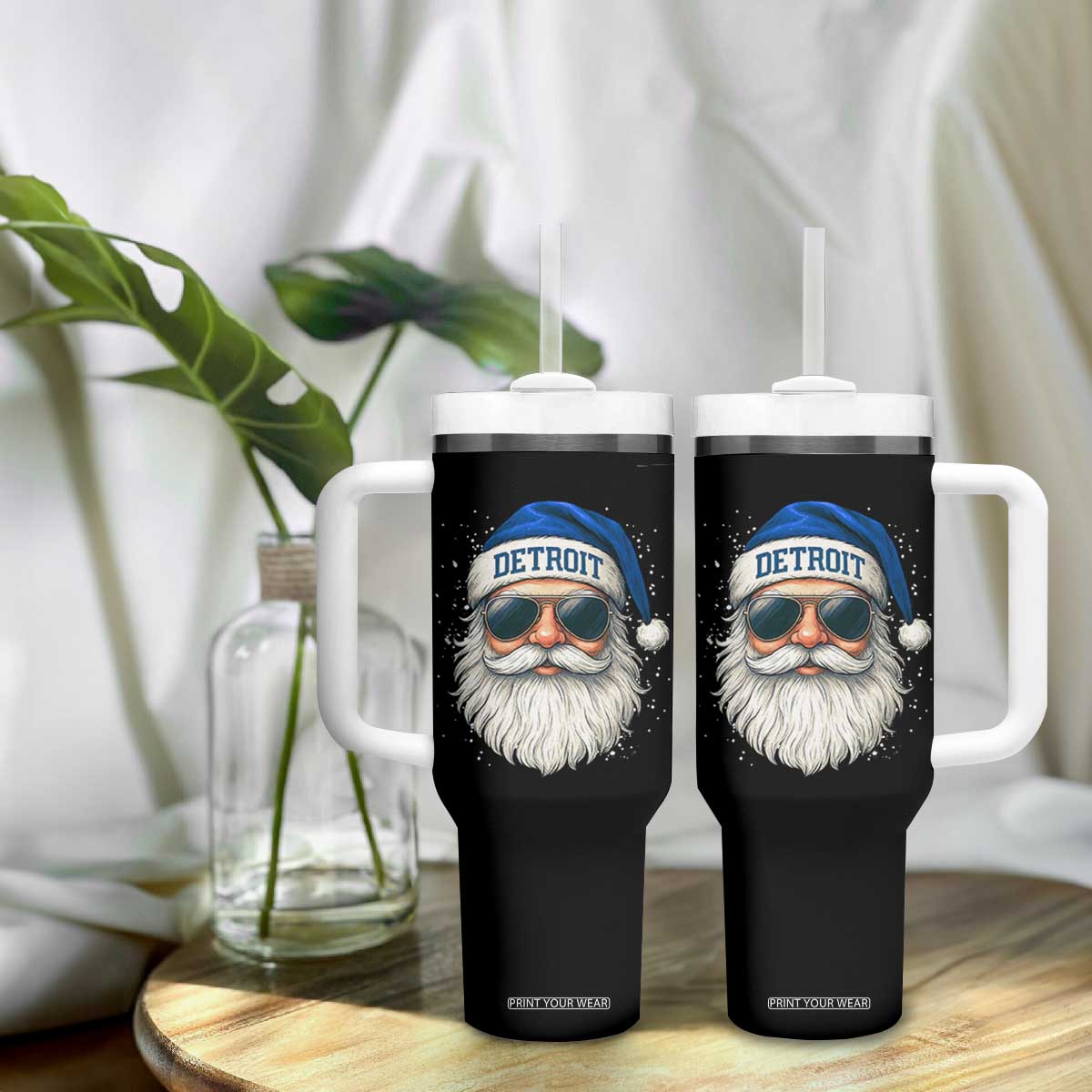 Vintage Detroit Football Christmas Tumbler With Handle Funny Retro Santa Lions Fan Xmas TS10 Print Your Wear