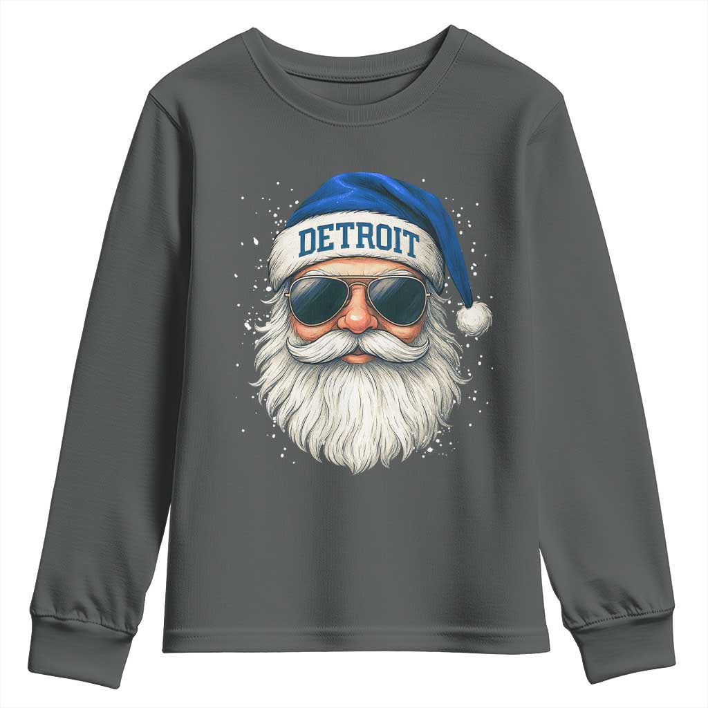 Vintage Detroit Football Christmas Youth Sweatshirt Funny Retro Santa Lions Fan Xmas TS10 Dark Heather Print Your Wear