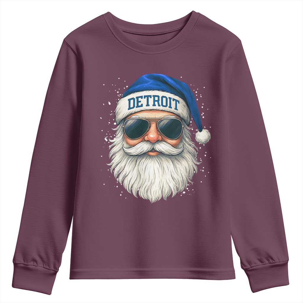 Vintage Detroit Football Christmas Youth Sweatshirt Funny Retro Santa Lions Fan Xmas TS10 Maroon Print Your Wear