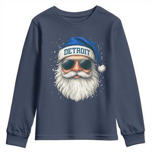 Vintage Detroit Football Christmas Youth Sweatshirt Funny Retro Santa Lions Fan Xmas TS10 Navy Print Your Wear