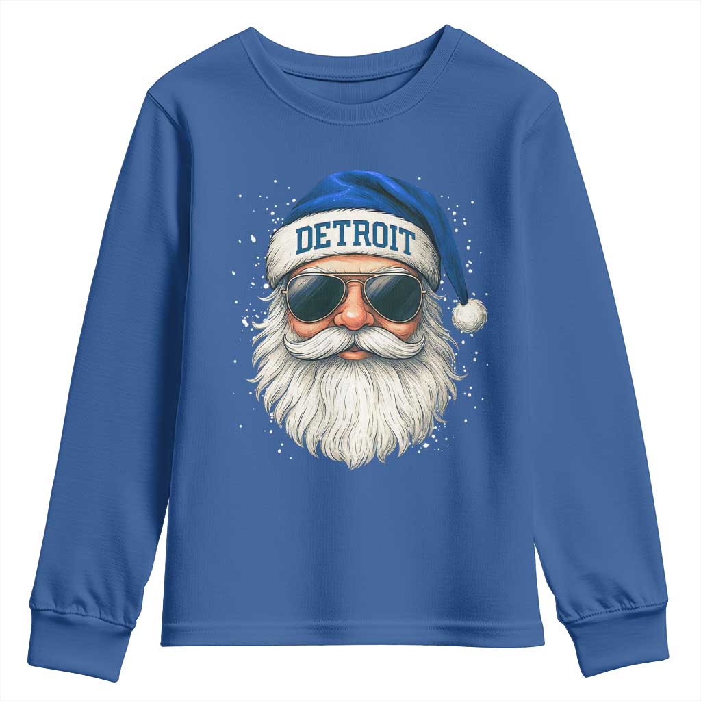Vintage Detroit Football Christmas Youth Sweatshirt Funny Retro Santa Lions Fan Xmas TS10 Royal Blue Print Your Wear