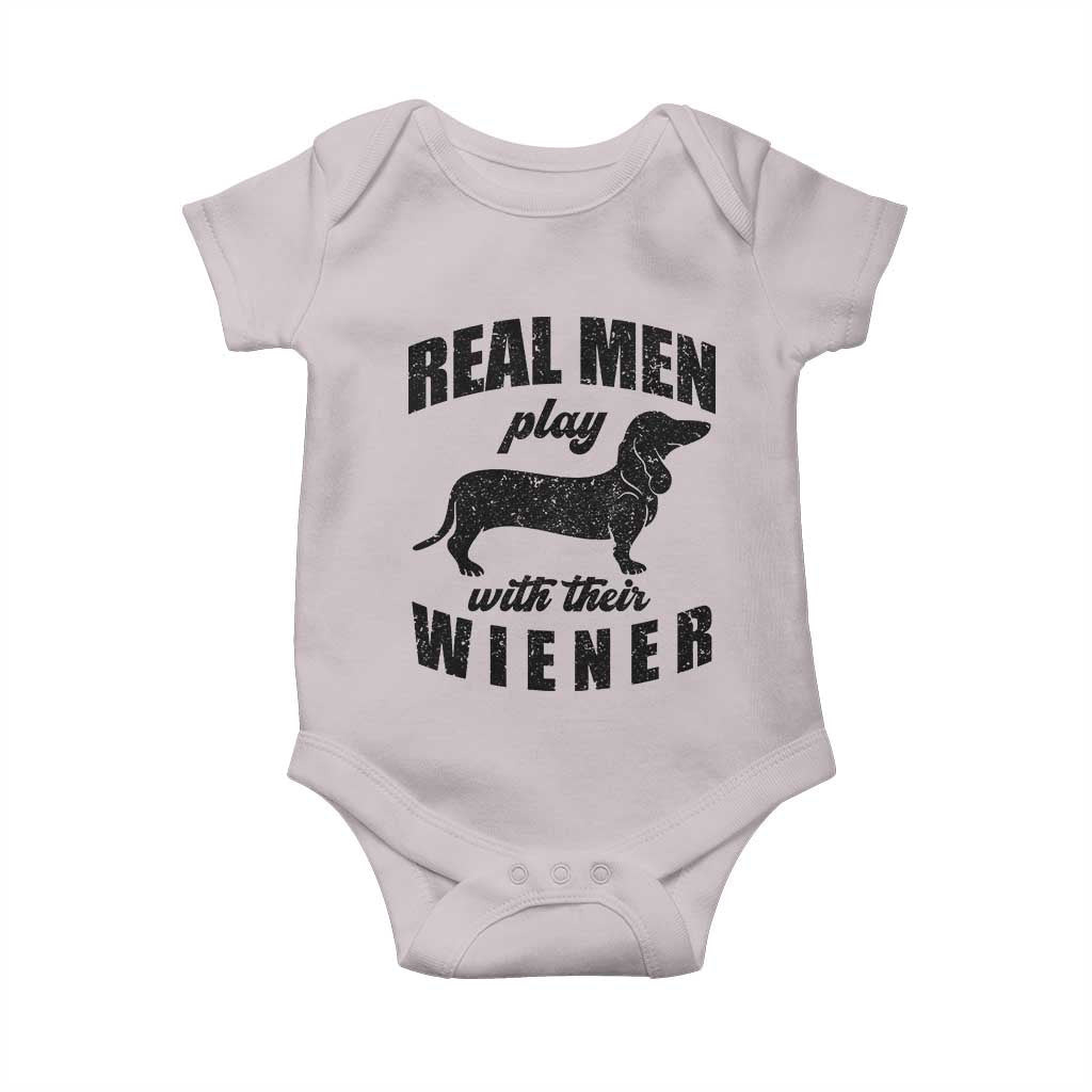 Funny Dachshund Dad Baby Onesie Real Men Play With Their Wiener Dog Dad Gag Gift TS10 Ice Gray Print Your Wear