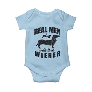 Funny Dachshund Dad Baby Onesie Real Men Play With Their Wiener Dog Dad Gag Gift TS10 Light Blue Print Your Wear