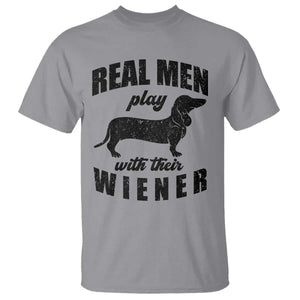 Funny Dachshund Dad T Shirt Real Men Play With Their Wiener Dog Dad Gag Gift TS10 Sport Gray Print Your Wear