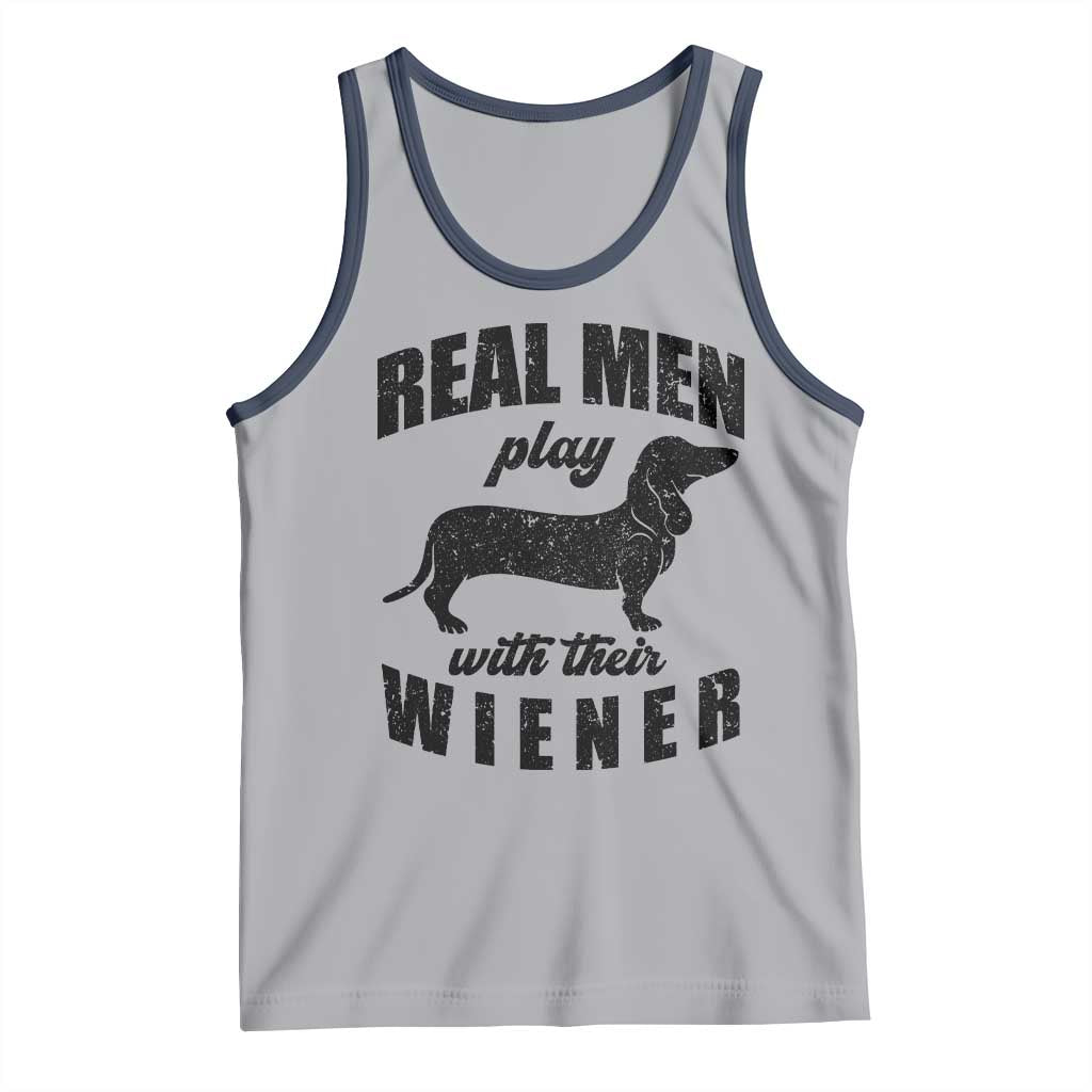 Funny Dachshund Dad Tank Top Real Men Play With Their Wiener Dog Dad Gag Gift TS10 Athletic Heather Navy Print Your Wear