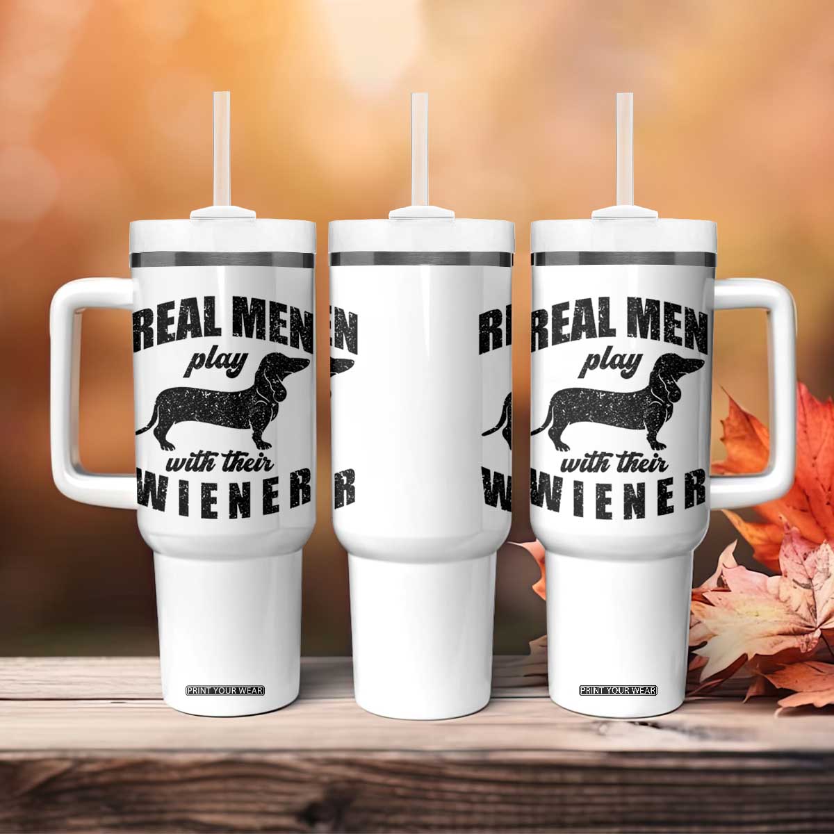 Funny Dachshund Dad Tumbler With Handle Real Men Play With Their Wiener Dog Dad Gag Gift TS10 Print Your Wear