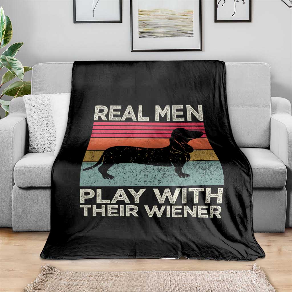 Funny Dachshund Dad Throw Blanket Retro Real Men Play With Their Wiener Dog Dad Gag Gift TS10 Print Your Wear
