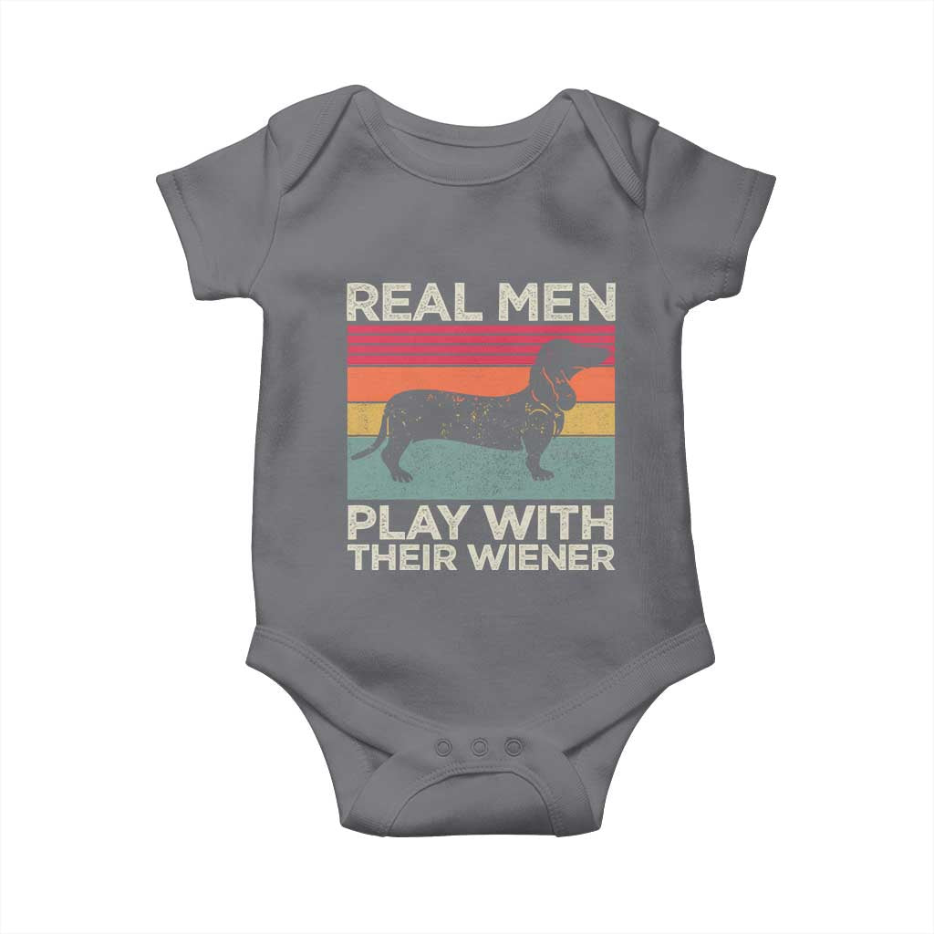 Funny Dachshund Dad Baby Onesie Retro Real Men Play With Their Wiener Dog Dad Gag Gift TS10 Charcoal Print Your Wear
