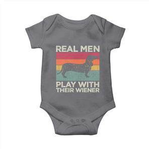 Funny Dachshund Dad Baby Onesie Retro Real Men Play With Their Wiener Dog Dad Gag Gift TS10 Charcoal Print Your Wear