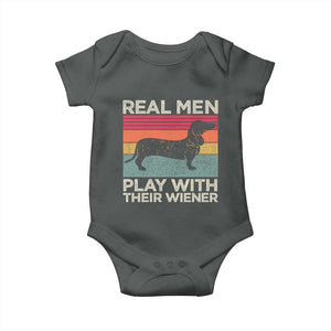 Funny Dachshund Dad Baby Onesie Retro Real Men Play With Their Wiener Dog Dad Gag Gift TS10 Dark Heather Print Your Wear