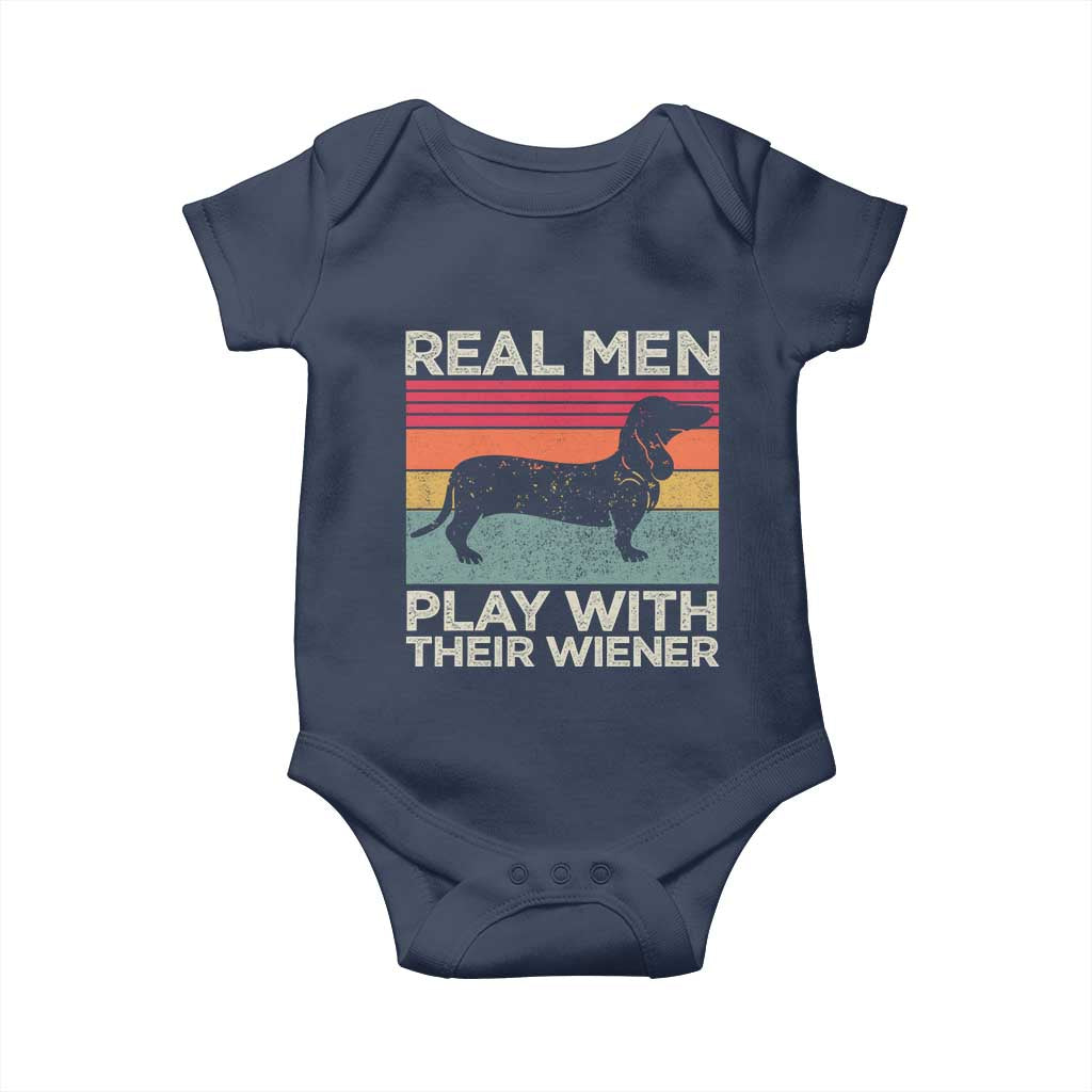 Funny Dachshund Dad Baby Onesie Retro Real Men Play With Their Wiener Dog Dad Gag Gift TS10 Navy Print Your Wear