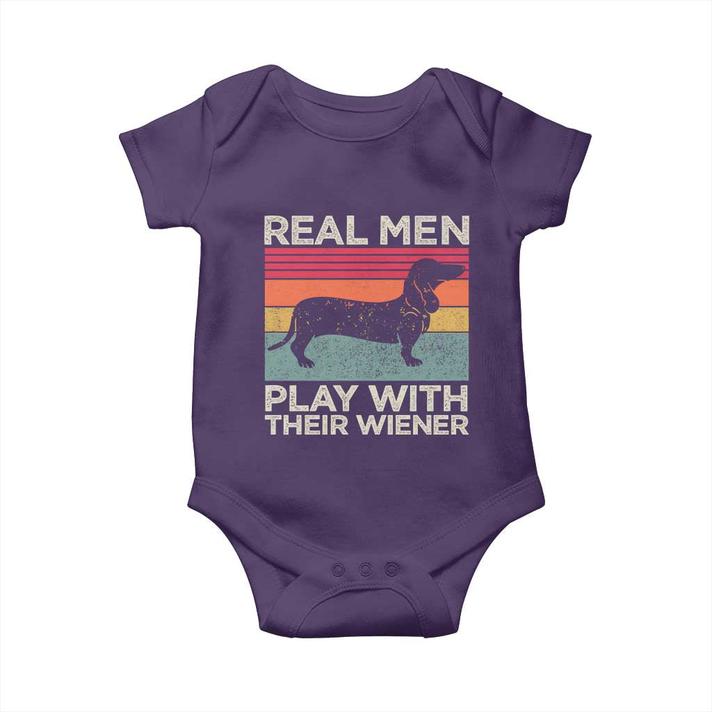 Funny Dachshund Dad Baby Onesie Retro Real Men Play With Their Wiener Dog Dad Gag Gift TS10 Purple Print Your Wear