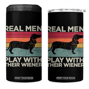 Funny Dachshund Dad 4 in 1 Can Cooler Tumbler Retro Real Men Play With Their Wiener Dog Dad Gag Gift TS10 One Size: 16 oz Black Print Your Wear