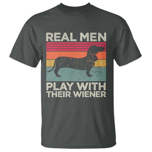 Funny Dachshund Dad T Shirt Retro Real Men Play With Their Wiener Dog Dad Gag Gift TS10 Dark Heather Print Your Wear