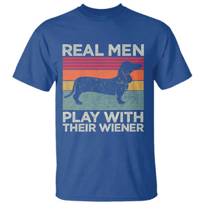Funny Dachshund Dad T Shirt Retro Real Men Play With Their Wiener Dog Dad Gag Gift TS10 Royal Blue Print Your Wear