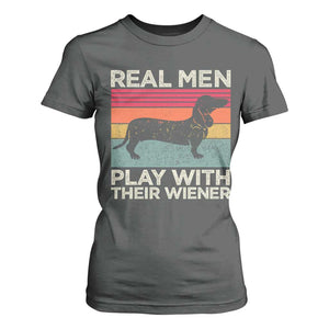 Funny Dachshund Dad T Shirt For Women Retro Real Men Play With Their Wiener Dog Dad Gag Gift TS10 Dark Heather Print Your Wear