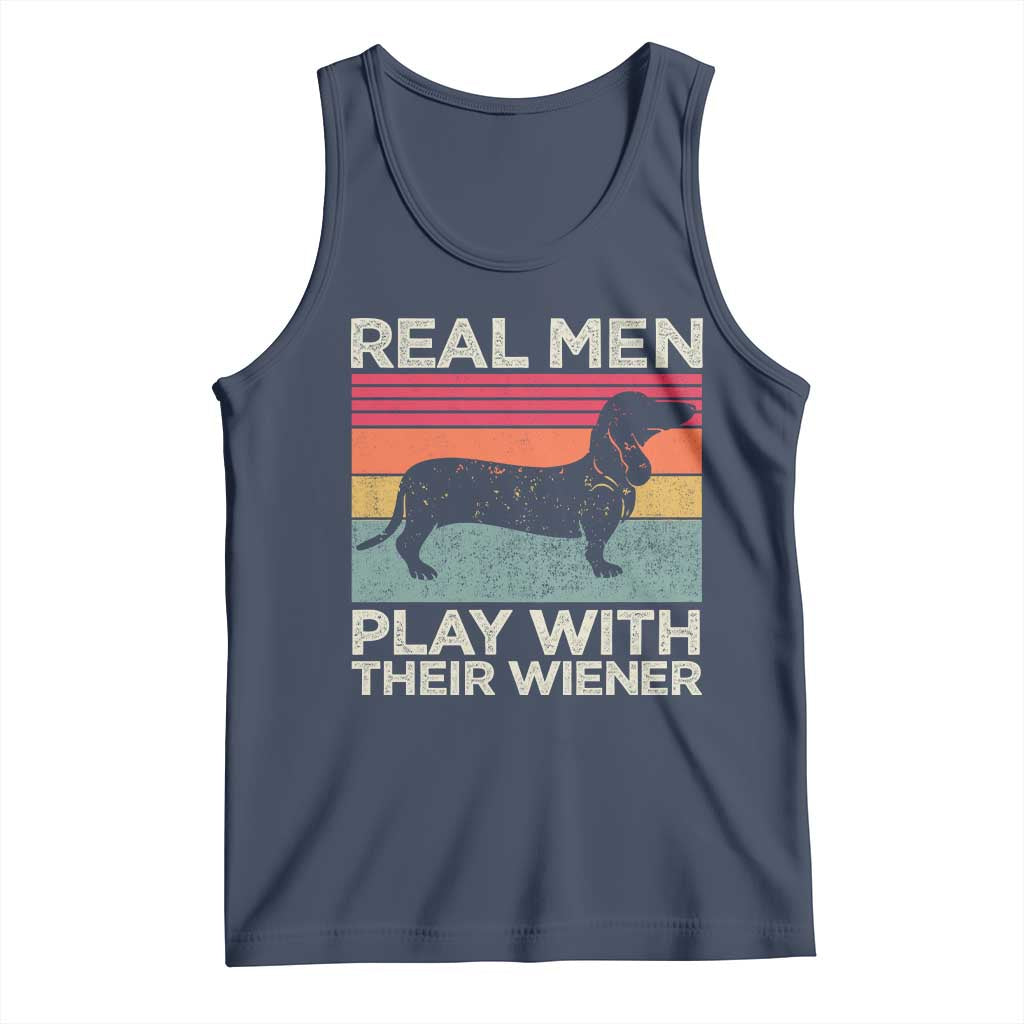 Funny Dachshund Dad Tank Top Retro Real Men Play With Their Wiener Dog Dad Gag Gift TS10 Navy Print Your Wear