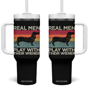 Funny Dachshund Dad Tumbler With Handle Retro Real Men Play With Their Wiener Dog Dad Gag Gift TS10 One Size: 40 oz Black Print Your Wear