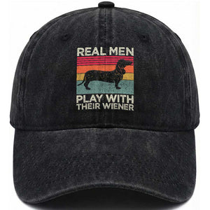 Funny Dachshund Dad Washed Cotton Baseball Cap Retro Real Men Play With Their Wiener Dog Dad Gag Gift TS10 Print Your Wear
