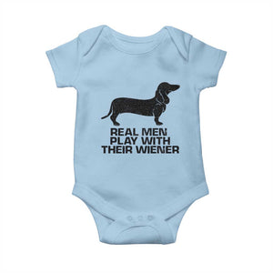 Funny Dachshund Dog Dad Baby Onesie Real Men Play With Their Wiener Pet Father Gag Gift TS10 Light Blue Print Your Wear