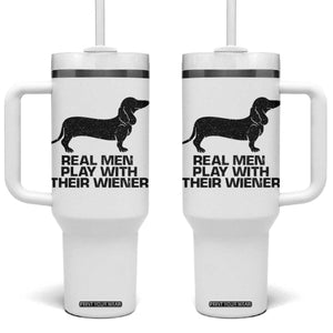 Funny Dachshund Dog Dad Tumbler With Handle Real Men Play With Their Wiener Pet Father Gag Gift TS10 One Size: 40 oz White Print Your Wear