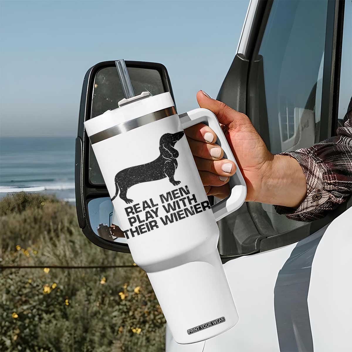 Funny Dachshund Dog Dad Tumbler With Handle Real Men Play With Their Wiener Pet Father Gag Gift TS10 Print Your Wear