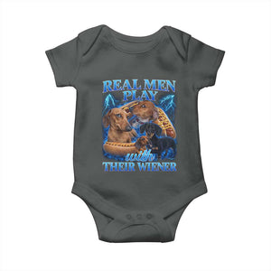 Funny Dachshund Dog Dad Baby Onesie Real Men Play With Their Wiener Funny Offensive TS10 Dark Heather Print Your Wear