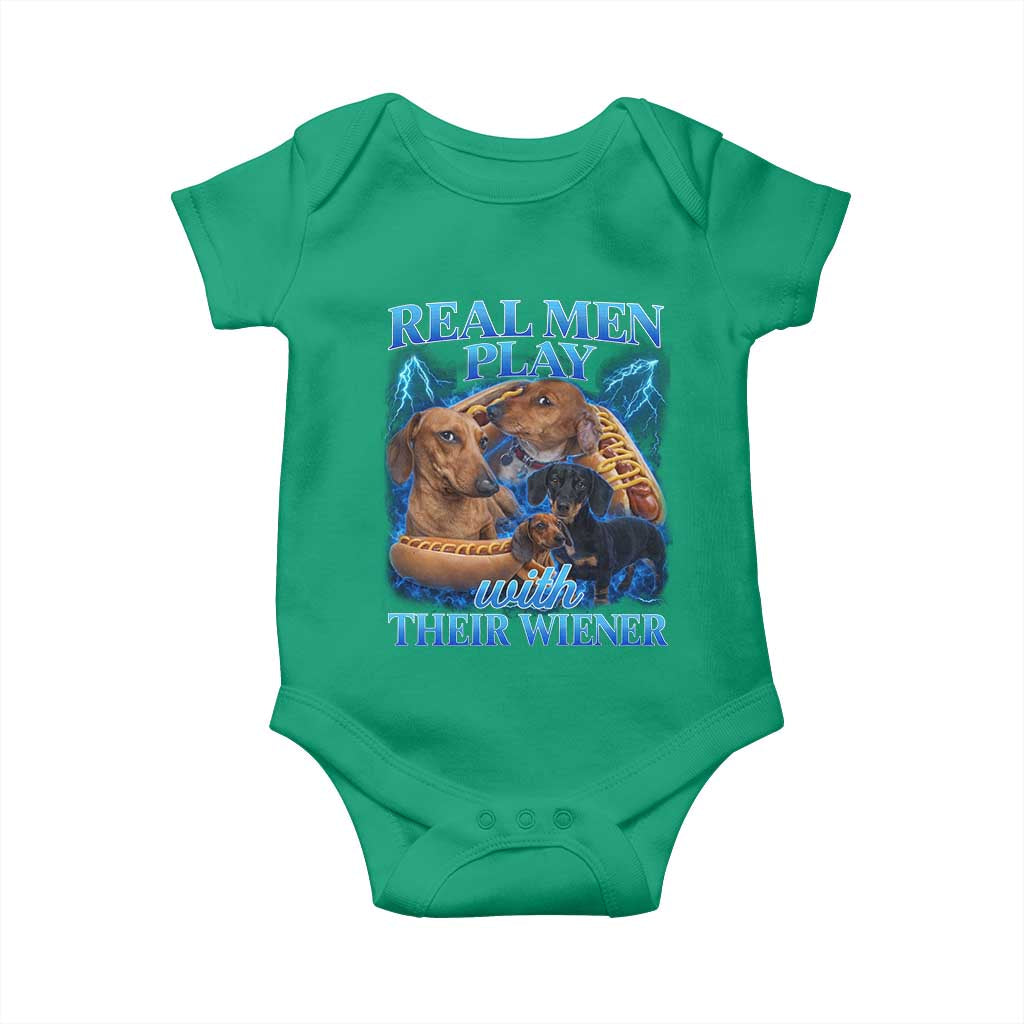 Funny Dachshund Dog Dad Baby Onesie Real Men Play With Their Wiener Funny Offensive TS10 Irish Green Print Your Wear