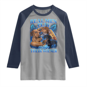 Funny Dachshund Dog Dad Raglan Shirt Real Men Play With Their Wiener Funny Offensive TS10 Sport Gray Navy Print Your Wear