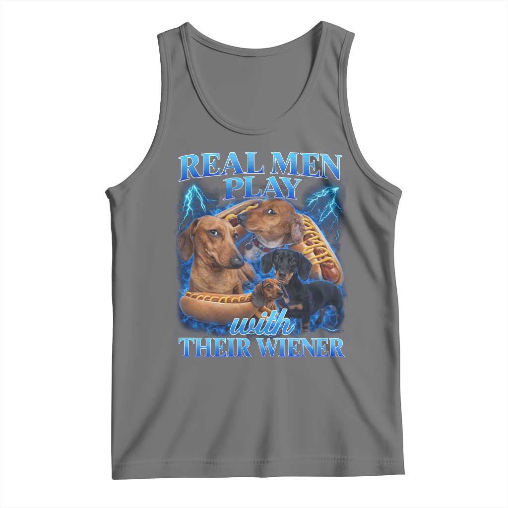 Funny Dachshund Dog Dad Tank Top Real Men Play With Their Wiener Funny Offensive TS10 Black Heather Print Your Wear